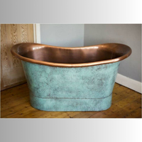 Bañera de Cobre Independiente de Diseño Artesanal de Lujo con Acabado Patinado Personalizado Hecho a Medida para Arquitectos y Hoteles Boutique de Lujo