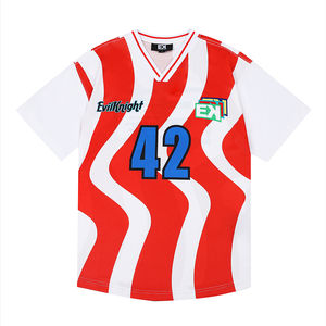 Camiseta de fútbol con diseño de letras personalizadas de algodón personalizado, camisetas de fútbol sueltas transpirables de talla grande con logotipo y Letras a rayas - Product Image 1
