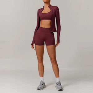 Conjunto de Yoga de 2/3 Uds., conjunto de entrenamiento para mujer, ropa deportiva sin costuras, ropa de gimnasio, Top corto de manga larga, mallas de cintura alta, trajes deportivos - Product Image 3