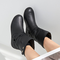 [JSHOE] Bottes mi-mollet compensées en cuir de chèvre véritable faites à la main pour femme, fermeture à bouton, doublure polaire chaude, confortables pour l'automne/hiver