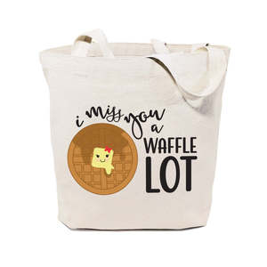 I Miss You a <b>Waffle</b> Lot Cotton Canvas Tote Bag Zippered with Open Closure Solid Color for Summer Autumn Winter - Product Image 1