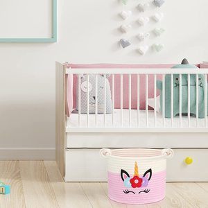 Cute Pink Unicorn <b>Basket</b> Cotton Rope, Large <b>Blanket</b> <b>Basket</b> Laundry Hamper for Throws, Pillows, <b>Blanket</b> OEM Made in Vietnam - Product Image 5