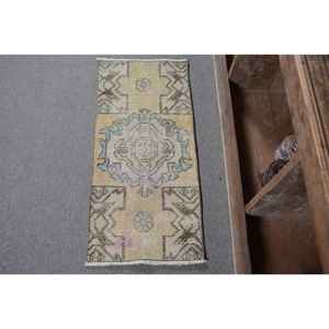 Alfombra turca Vintage Oriental 1,3x2,8 pies amarillo azul diseño de retazos lana látex tejido plano sala de estar pasillo decoraciones - Product Image 1