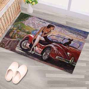 Alfombra con Pintura de Chica con Auto Rojo, Alfombra de Mujer, Alfombra de Regalo para Amantes de los Gatos, Alfombra Delgada No Tejida - Product Image 5