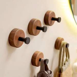 Minimalist <b>wooden</b> and black metal wall <b>hook</b> <b>coat</b> hanger peg knob rack clothes stand organizer modern wall mounted <b>coat</b> <b>hook</b> rack - Product Image 4