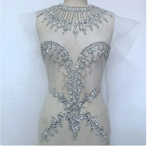 Parche de encaje de costura con apliques de cuentas en forma de flor para vestidos de novia Fabulous Bling 3D Rhinestone Crystal - Product Image 6