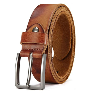 Crazy Horse Full Grain cuero genuino hecho a mano Jeans cinturón para hombres al por mayor cinturones clásicos con hebilla de una sola punta - Product Image 3