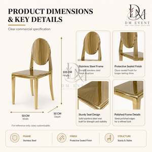 Chaise d'événement ronde en métal doré massif avec dossier en acier inoxydable pour mariages et banquets d'hôtel – Vente en gros de sièges - Product Image 5