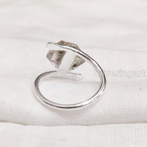 แหวนหินดิบสำหรับผู้หญิง แหวนเพชรเฮอร์คิเมอร์ธรรมชาติทรงหยาบ แหวนวงไขว้ประดับพลอย ของขวัญคริสต์มาส แหวนเงินแท้ 925 - Product Image 5