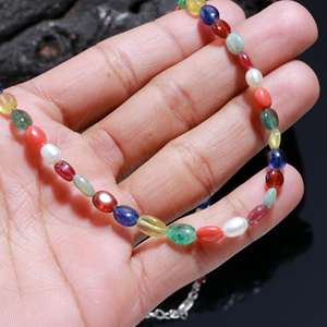 Collier de pierres précieuses lisses Navratan naturelles pour femmes bijoux ovales en perles de neuf pierres précieuses - Product Image 3