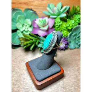 <b>Adjustable</b> Navajo Made <b>Ring</b> with Carico Lake Turquoise & Sterling Silver Rose Gold Plated Bezel Set Stainless Steel Jewelry Gift - Product Image 3