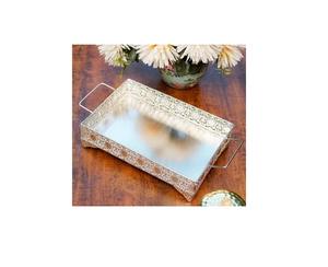 Bandeja de servicio de acero inoxidable de color plateado, mesa de comedor, bandeja decorativa para servir comida, mesa hecha a mano, servicio de acero inoxidable - Product Image 1