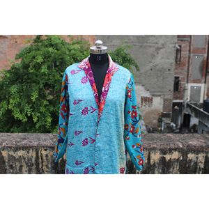 Robe en soie réversible faite à la main robe de couverture manteau long vêtements de détente Maxi grande taille imprimé vestes avec motif décoration été - Product Image 2