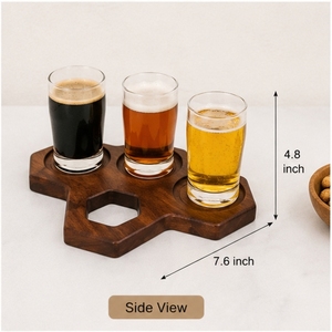 Wooden <b>Beer</b> Flight Tray 3 Glass Holder Reusable Minimalist Design Front View 8.7 Inch - Product Image 3