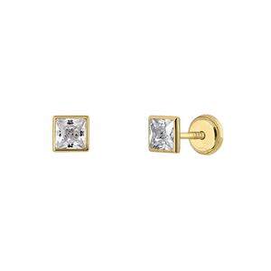 9K Solid Gold Zircon Main Stone Stud <b>Earrings</b> (Available 10K, 14K, 18K) Women Kids Ear Clip <b>Screw</b> <b>Back</b> Made in Spain - Product Image 1