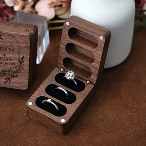 Caja de embalaje cuadrada para collar y pendientes de madera con logotipo personalizado, caja de lujo para anillo de nogal, caja de almacenamiento para exhibición de joyería y anillo de boda - Product Image 2