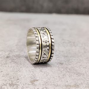 Bague de méditation Art Spinner Band Bague de pouce pour femme en argent sterling 925 Yoga Bijoux faits à la main Vintage Anxiété Bague Spinner pour homme - Product Image 2