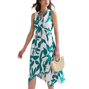 Robe sans manches florale col V profond ourlet irrégulier Robe midi robe moulante - Product Image 4