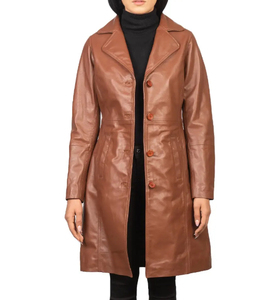 Trench-coat en cuir long élégant pour femmes avec cravate à la taille et design vintage pour la mode hivernale - Product Image 4