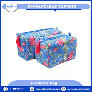 Bolsa de Maquillaje Acolchada de Algodón Indio Kyari Azul de Alta Calidad con Estampado en Bloques, Cierre de Cremallera, Estilo Moderno a Rayas, en Oferta - Product Image 6