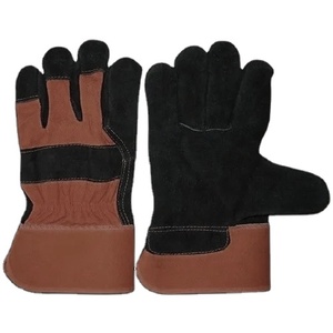Gants de travail en cuir de vachette pleine fleur noir jais de qualité supérieure, doublés en tissu polaire, avec protection des jointures en cuir et poignet caoutchouté industriel. - Product Image 6