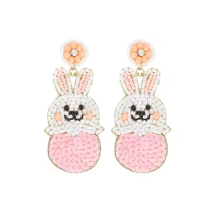 Gran oferta, pendientes de cuentas de conejito de zanahoria de Pascua Rosa hechos a mano, bonitos pendientes colgantes de conejo de vacaciones para mujer, joyería - Product Image 1