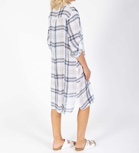 Women's Geometric 100% Cotton A-Line <b>Dress</b> Knee-Length <b>Loose</b> V-Neck Full Sleeve Casual Summer Breathable Eco-Friendly <b>Dress</b> - Product Image 4