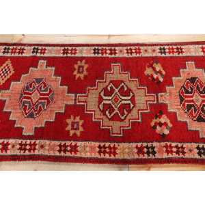 พรมเฮอร์กีตุรกี ขนาด 2.9x11.7 ฟุต สีแดงขาวลายดอกไม้ พรมขนสัตว์วินเทจ - Product Image 3