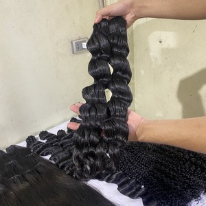 Venta al por mayor de alta calidad Remy Virgen Natural negro brasileño extensiones de cabello recto rizado paquetes en estilo de onda natural - Product Image 6