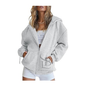 Sweatshirts d'hiver zippés à capuche surdimensionnés respirants anti-rides avant Logo imprimé femme prix de gros pas cher - Product Image 6