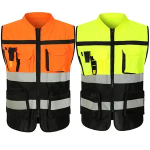 Wholesale Customized High Visibility Security Uniform Reflective Orange Safety Roadway Safety Clothing LED Vest