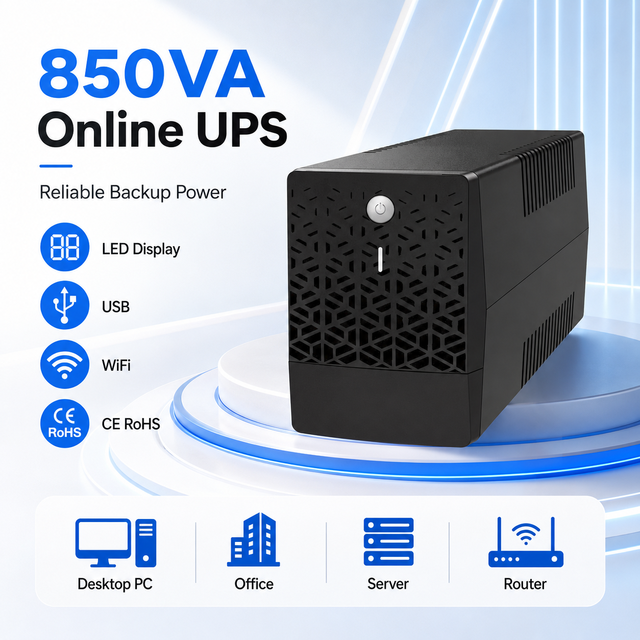 Smart 850VA Online UPS Backup Power Supply for Desktop PC Office Server Energy Saving Protection with LED USB WiFi CE RoHS