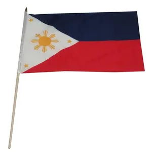 Impression personnalisée mini drapeau des Philippines main vague 100% polyester drapeau bâton à main