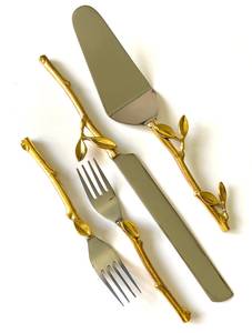 Fourchette en métal à poignée Leaf Design et ensemble de service à gâteau à prix abordable pour les fêtes de mariage à la maison - Product Image 5