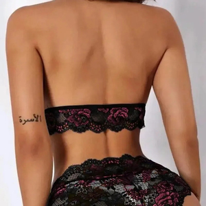 Ensemble de lingerie féminine sans couture en maille florale avec garniture en strass, soutien-gorge en dentelle transparente et culotte bikini, doux et transparent avec maintien à armatures - Product Image 3