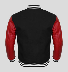 Veste universitaire d'hiver sur mesure avec manches en cuir blanc et corps en laine noire, traitement tricoté imperméable pour Letterman - Product Image 2