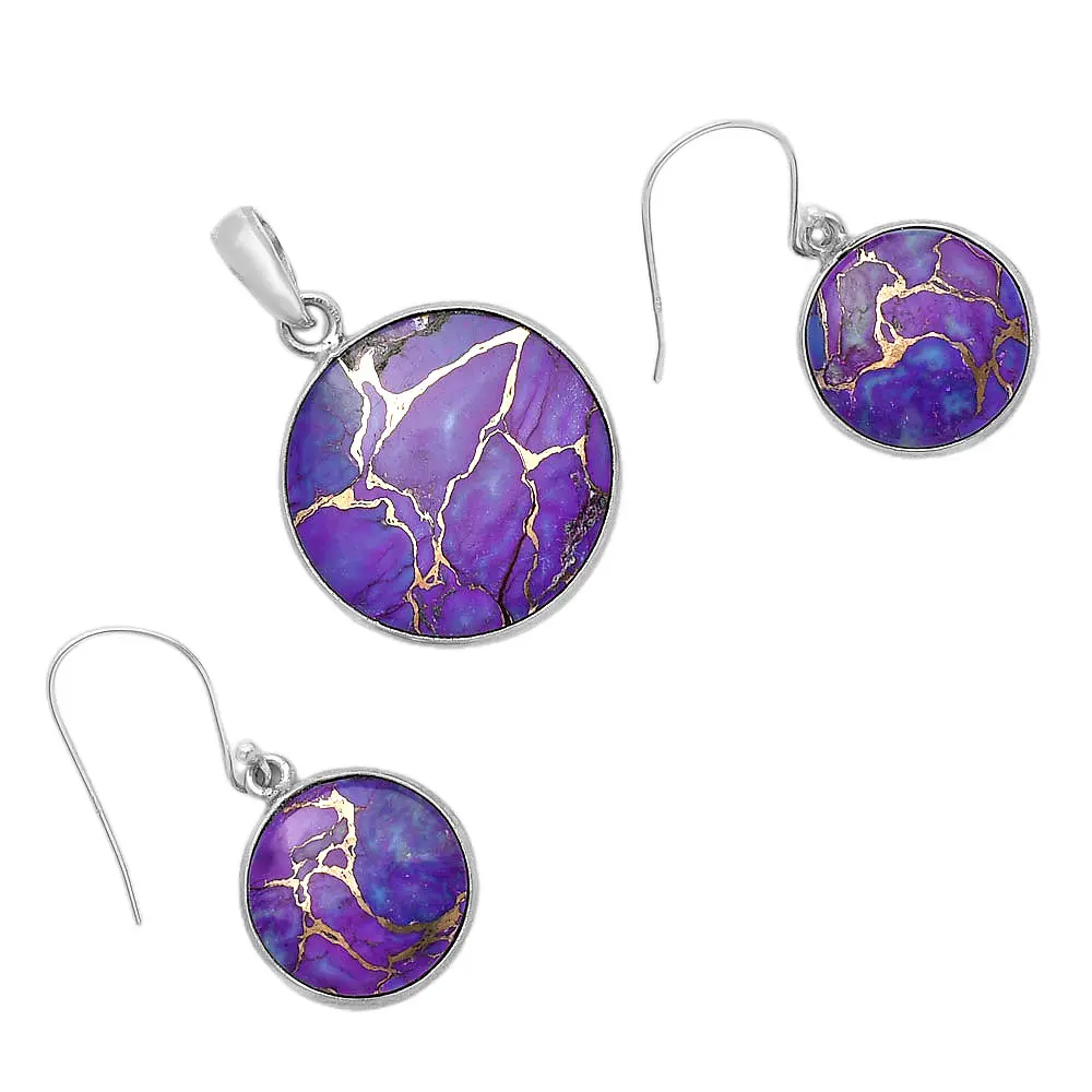 Copper Purple Turquoise 925 Sterling Silver Pendant Earrings Jewelry Set SDT02799 T-1001 Pretty Jewelry Set Turquoise Pendant