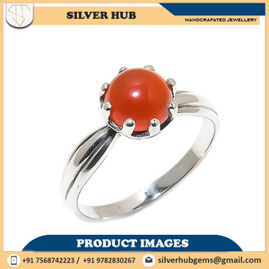 Haute Qualité Ronde Griffe Ensemble Orange Cornaline Gemme À La Main 925 Solide En Argent Sterling Bijoux De Mariage Anneau Meilleur Prix Vente - Product Image 4