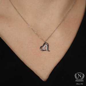 Collier en argent sterling 925 avec zircon blanc et moissanite, or 14 carats et platine, motif géométrique, détail cœur intérieur, sertissage clos - Product Image 3