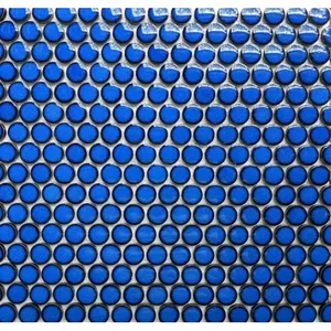 Azulejo mosaico de porcelana redondo Penny azul cobalto para uso en pared y suelo - Product Image 1