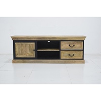 Mueble de TV de Madera de Mango Sólida, Moderno y de Lujo, con Función de Almacenamiento, Estilo Industrial Ajustable, para Sala de Estar, Dormitorio, Casa de Campo