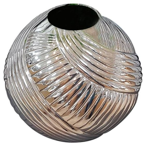 Jarrón de Flores Redondo Hecho a Mano de Acero Inoxidable, Elegante y Moderno, Brillante y Pulido, Decorativo con Textura Martillada Costera - Product Image 4