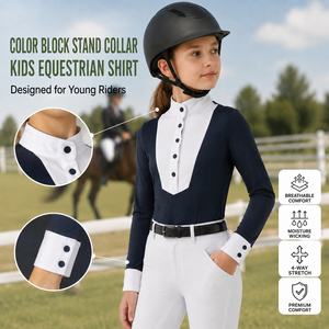 Chemise d'équitation à manches longues pour enfants, haut d'équitation pour garçons et filles, vêtements d'entraînement professionnels, bleu marine - Product Image 1