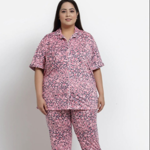 ชุดนอนผ้าซาตินผ้าไหมแท้สำหรับผู้หญิงชุดนอนพิมพ์ลายปักพร้อมกระดุมตกแต่ง - Product Image 1