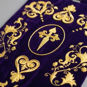 Premium Liturgical Church Hanging Standard Purple Velvet Ceremonial <b>Banner</b> with Gold Fringe - Product Image 2