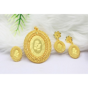 <b>Charm</b> Pendant Set Jewelry Gold Plated Indian Dubai Arabian Jewelry Pendant Set Earrings Necklace Chain for Women - Product Image 3