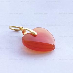 Silver Minimalist Puffy <b>Heart</b> Pendant 20mm Natural Orange Carnelian Gemstone Smooth Polished Valentines Day Fine Pendants <b>Charms</b> - Product Image 2