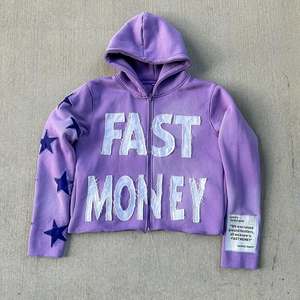Sudadera con capucha bordada con letras pesadas de gran tamaño personalizada, sudadera con cremallera recortada lavada, ropa de calle con cremallera - Product Image 3