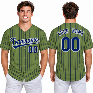 Maillot de baseball personnalisé pour homme, bleu rayé, col en V, manches courtes, polyester anti-humidité, impression du nom et du numéro de l'équipe - Product Image 2