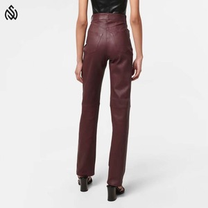 Pantalones de cuero genuino de vaca de calidad superior para mujer recién llegados pantalones de cuero de PU de pierna ancha al por mayor para mujer - Product Image 5